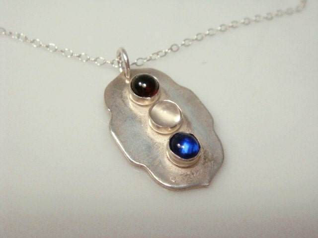 Red, White and Blue Necklace - Ruby, Moonstone, Sapphire Americana Pendant