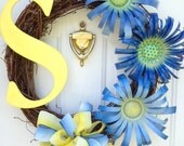 Spring Summer Wreath with Monogram Initial Letter and Can Flowers EXAMPLE