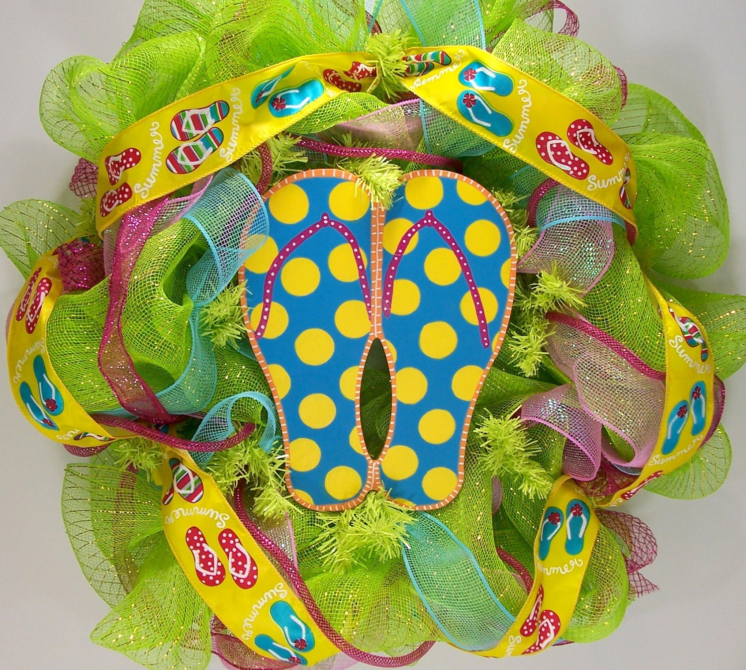 Summer wreath mesh wreath with Flip Flops deco geo mesh