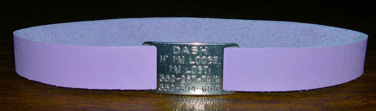 Leather Custom Tag Collar for Greyhounds - Lilac