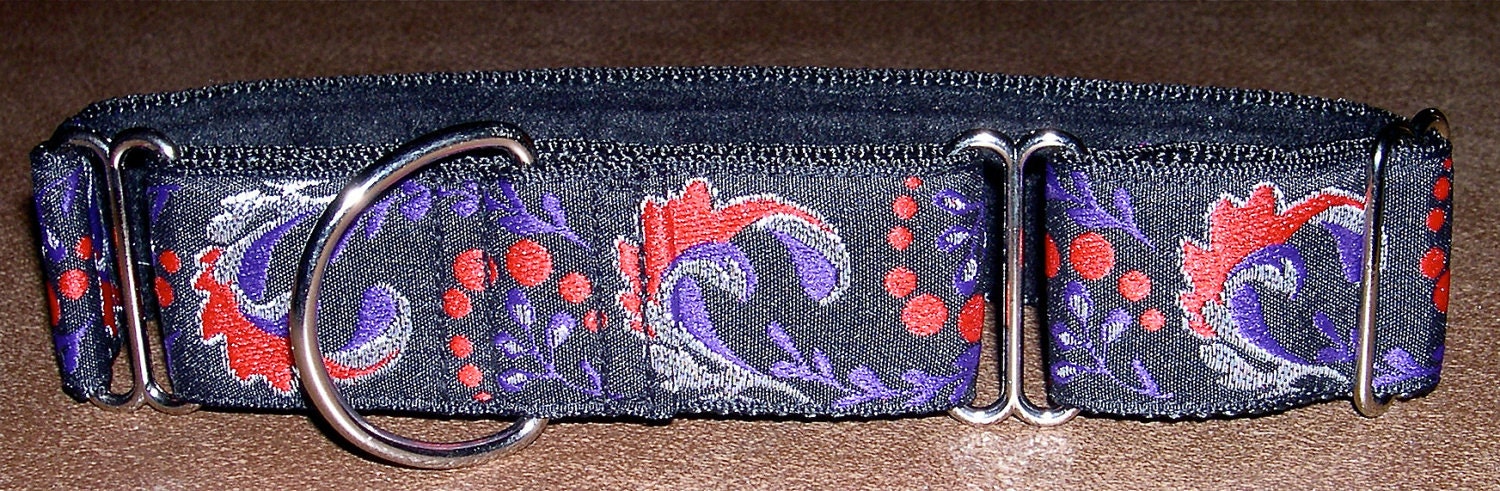 Martingale Collar 1.5 Inch Wide for Greyhounds/Sighthounds - Red & Purple Swirls