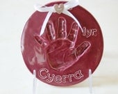 Personalized ceramic handprint  3-D or imprint ornament in ceramic age24months- 36 months with mold Included
