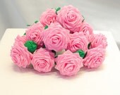 Pink Handmade Paper Flowers Bouquet (12 Long-stem)