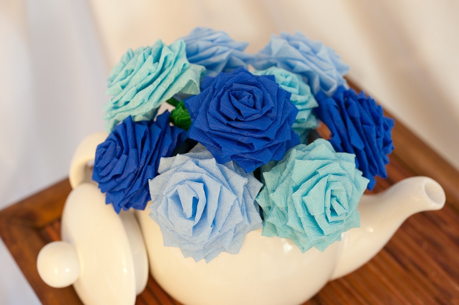 Mixed Blue Handmade Paper Flowers Bouquet (9 Short Stem)
