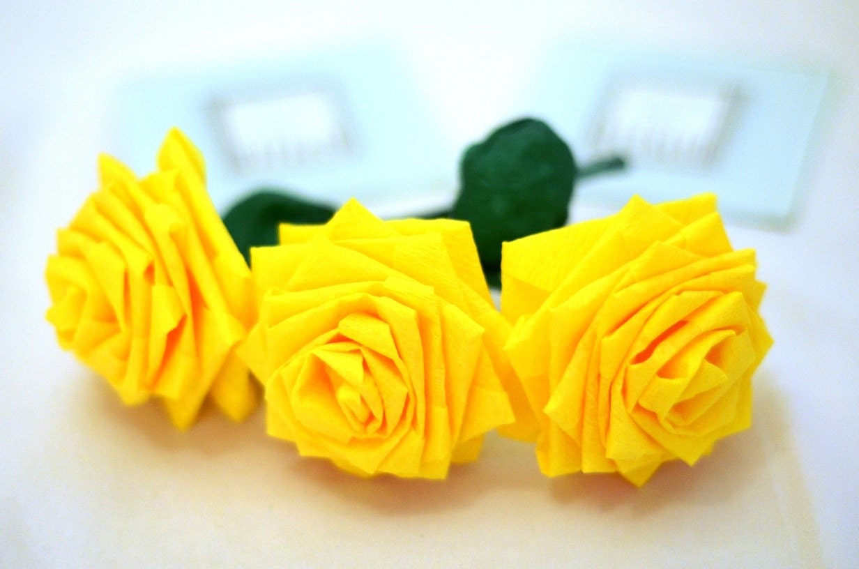 Yellow Handmade Paper Flowers Bouquet (3 Short-stem)