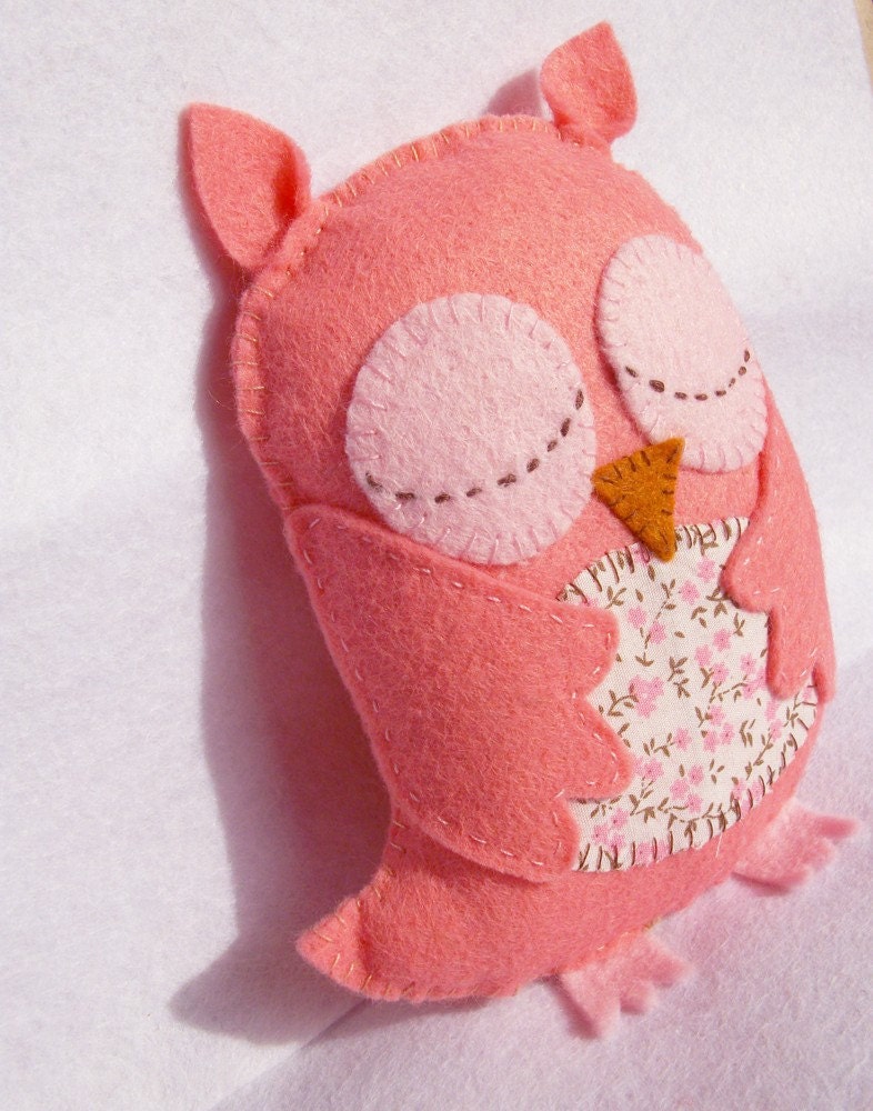 Pale Pink Sleepy Owl Plush - Baby Shower / Nursery / Book case Decor / Cute and Cuddly