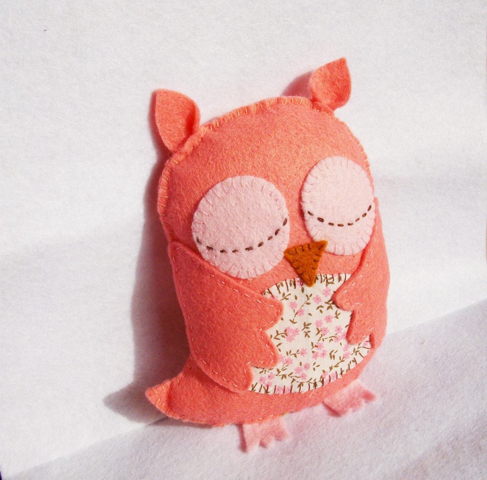 Pale Pink Sleepy Owl Plush - Baby Shower / Nursery / Book case Decor / Cute and Cuddly