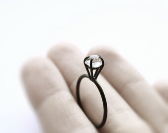 Eye . herkimer diamond oxidized sterling silver ring