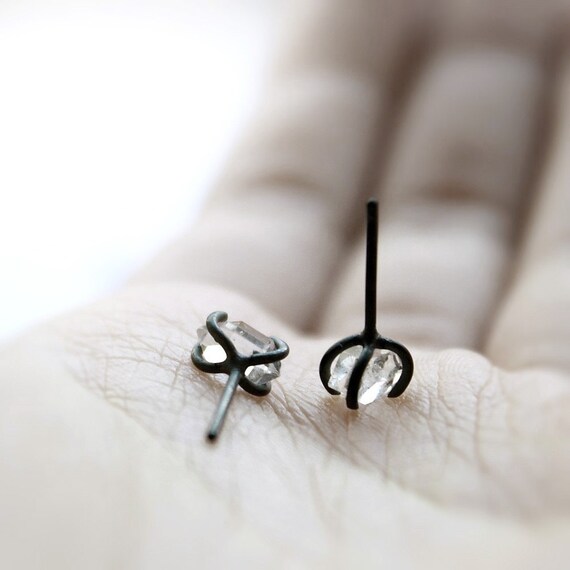 Xx . herkimer diamond oxidized sterling silver post earrings