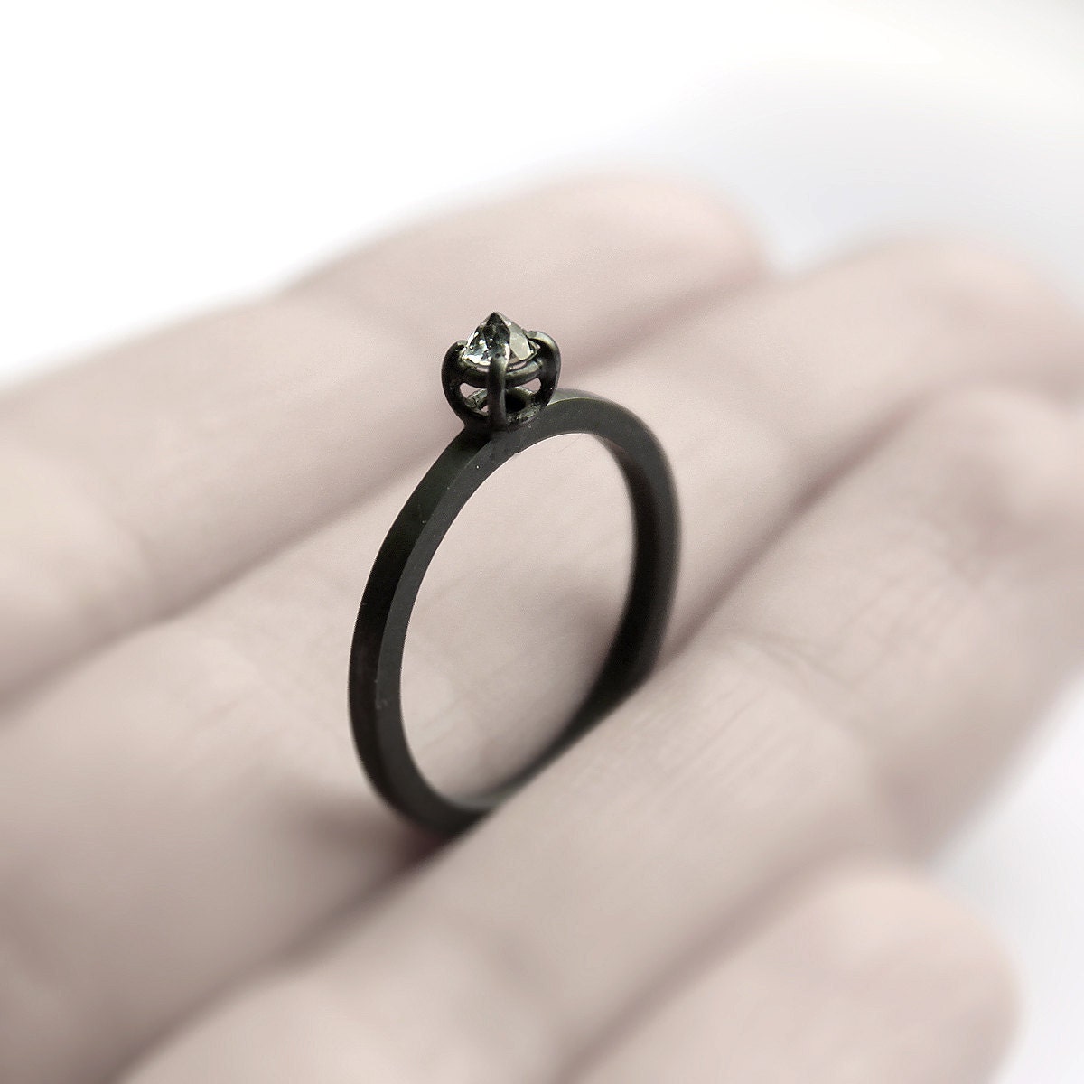 Micro thorn . brazilian aquamarine oxidized sterling silver ring