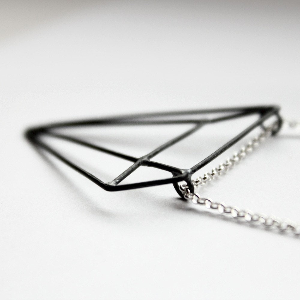 Pyramid Illusion . sterling silver necklace with oxidized pendant