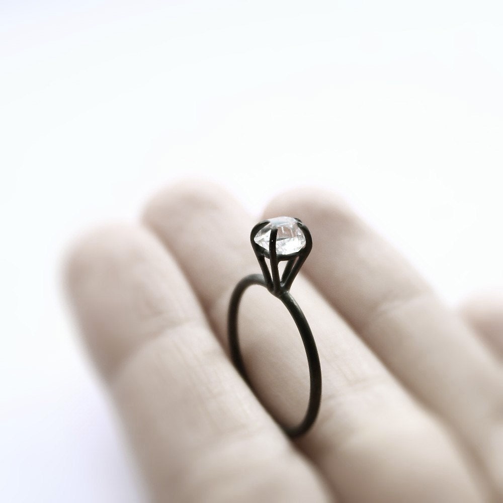 Eye . herkimer diamond oxidized sterling silver ring