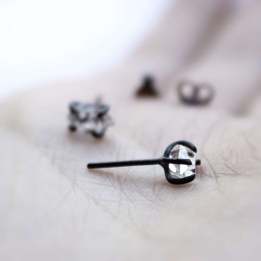 Xx . herkimer diamond oxidized sterling silver post earrings