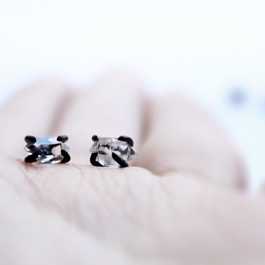 Xx . herkimer diamond oxidized sterling silver post earrings