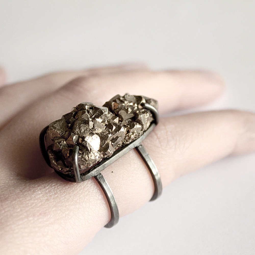 Landform . rough pyrite oxidized sterling silver ring