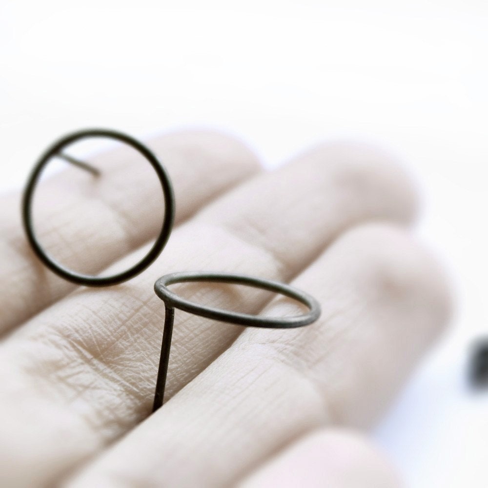 Post Earrings on Circles Oxidized Sterling Silver Post Earrings By Andrea0503