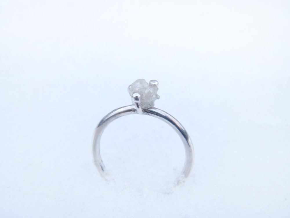 Rough diamond ring. Sterling silver ring with diamond. Engagement ring. Wedding band. Eco Friendly Jewelry. Handmade diamond ring.