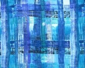REMNANT--Blue with Purple Abstract Print Stretch Cotton Sateen Fabric-1.5 Yards