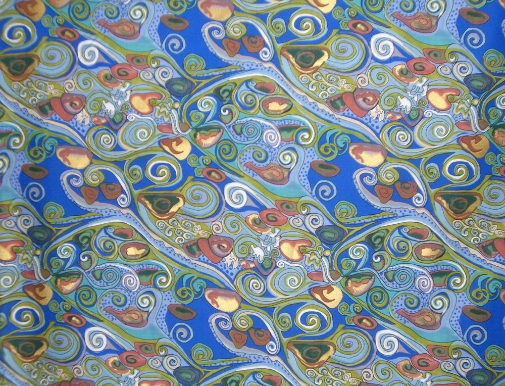 Blue Klimt-style Cotton Print Fabric by Terri Mangat--One Yard