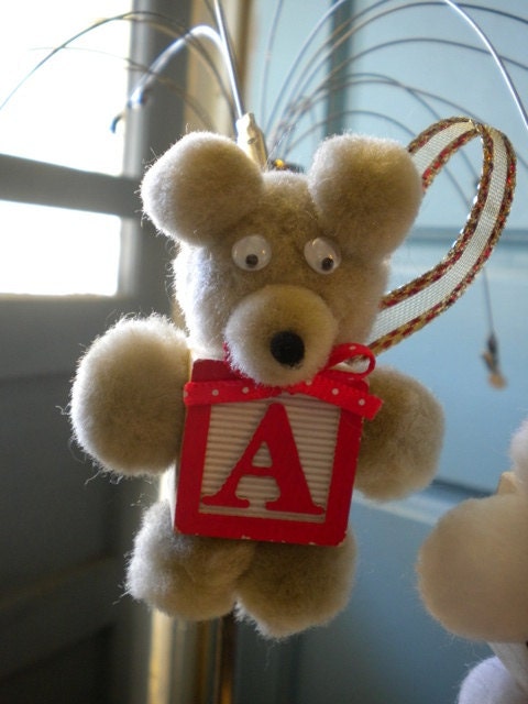 Personalized Christmas Ornament - Alphabet Block Teddy Bear Ornaments with Choice of Color and Letter/Number