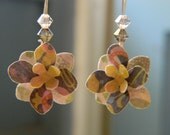 Flower Paper Earrings - Hydrangea Earrings on Kidney Wires With Crystals