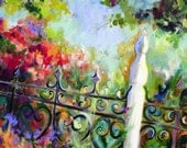 Wrought Iron Floral Landscape Original Painting palette knife 24 x 30 Fine Art by Elaine Cory