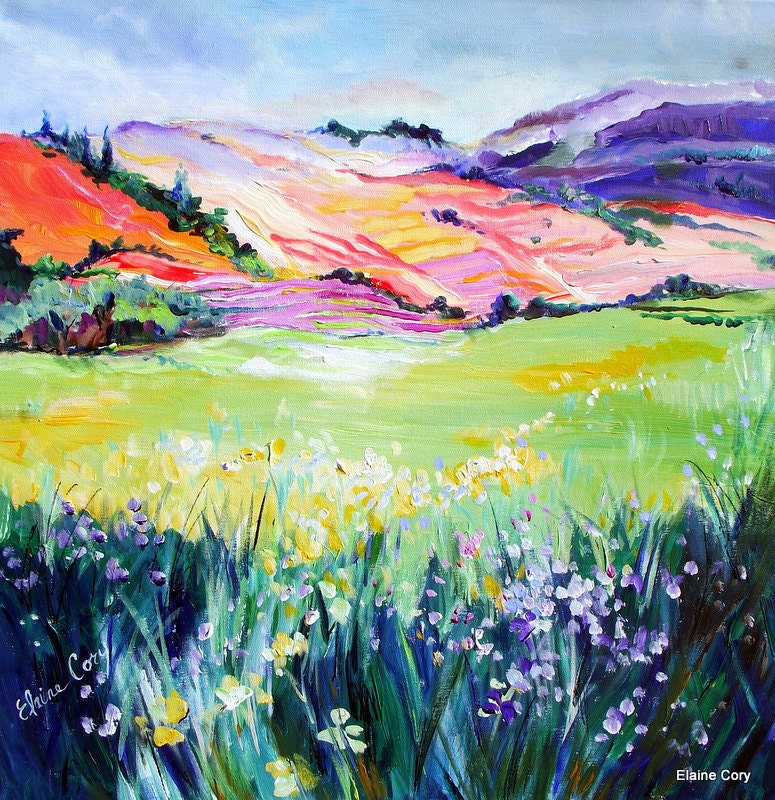 Country Landscape  24 x 24 Original Painting Textural Palette Knife Fine Art by Elaine Cory