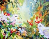 DOVES  Landscape Original Painting pallette knife   18 x 24  Fine Art by Elaine Cory