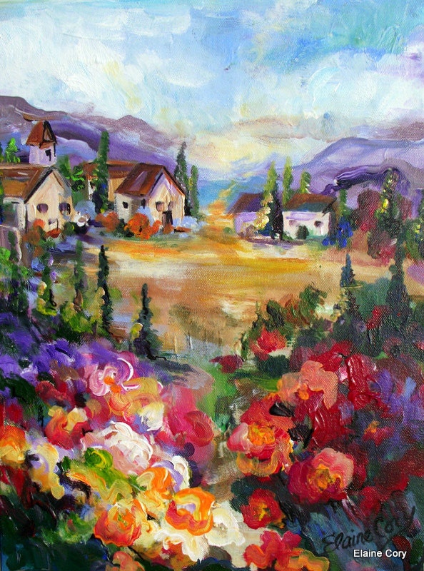 Landscape Painting palette knife 12 x 16 Original Fine Art by Elaine Cory