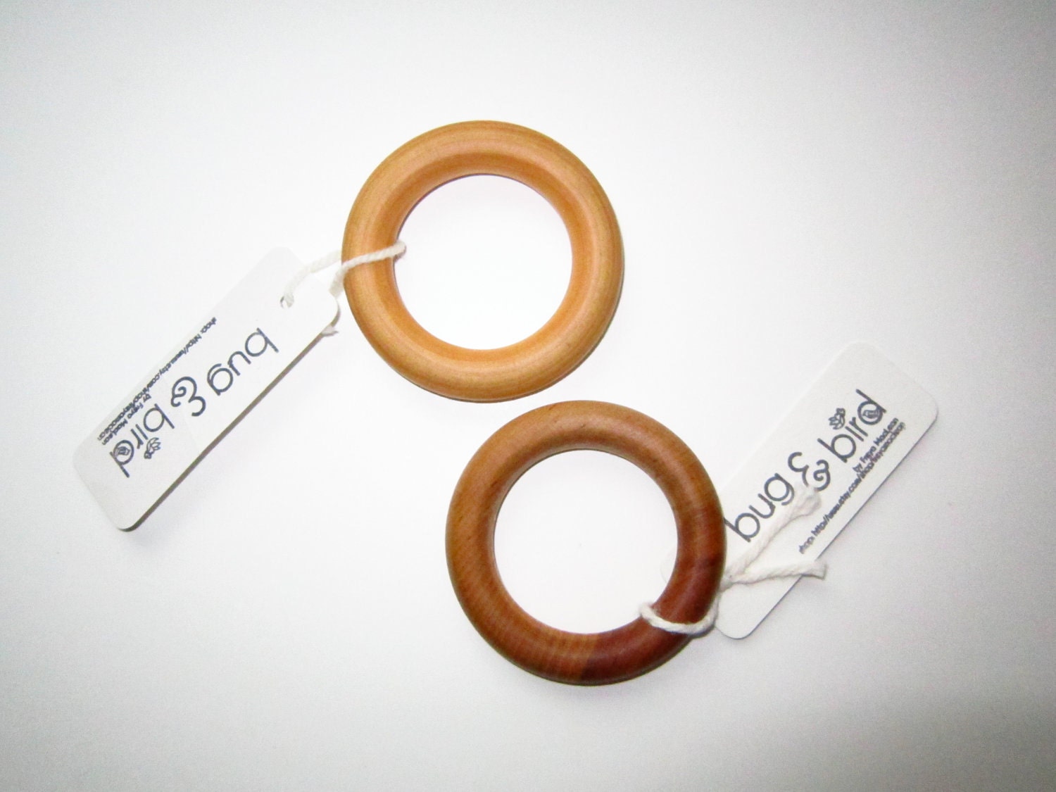 Set of Two- All Natural Wooden Teething Ring Toys for Babies- Perfect Baby Shower Gift- Vegan Options