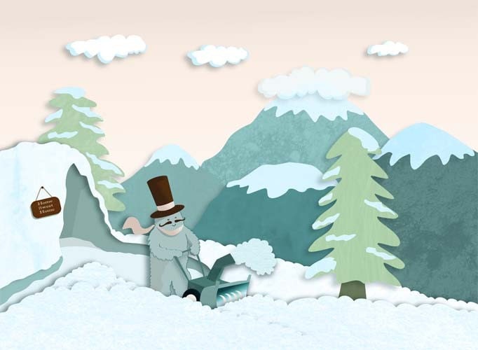 SALE / Yeti Illustration : Classy Yeti Character Snow Day Illustration by Kaydi-did / 8.5 x 11" print