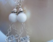 White Jade Clear Crystal Stick Quartz Dangle Earrings