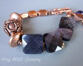 Faceted Square Blue Goldstone Beads with Real Copper Asymmetrical Bracelet