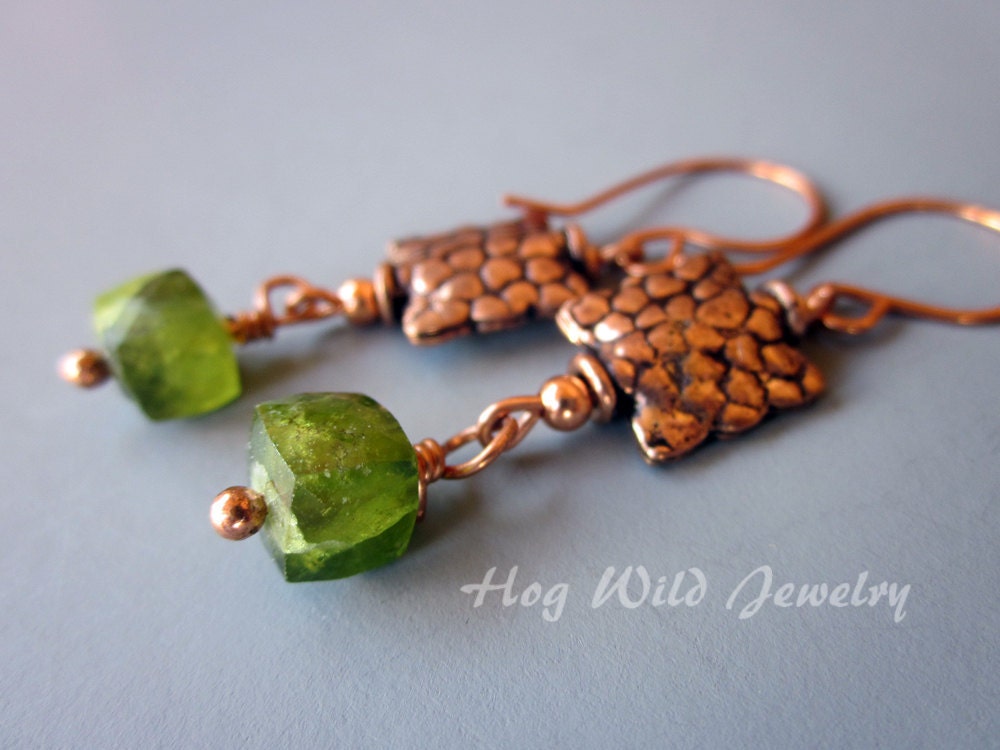 Copper and green Vesuvianite Dangle Earrings