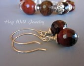 Brown Faceted Agate Bead with Handcrafted Sterling Silver Earrings