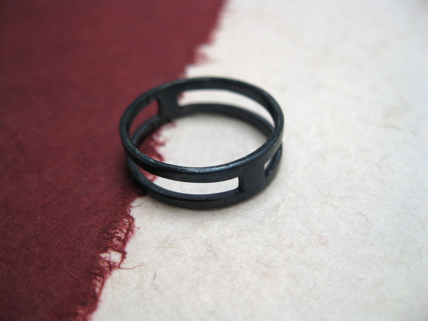 Doubled - forged and oxidized black iron ring - Italy Handmade