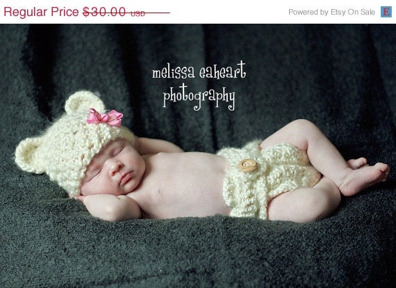Sale 25% off Baby Bear Hat and Diaper Cover Set  Many Colors to Choose From  Great Photography Prop