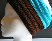 Brown Blue & White Crochet Hat