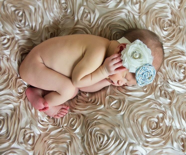Baby Flower Headband - Newborn Headband - Rosette Flower Headband - Photo Prop - Ivory Shabby Flower and Brocade Rosette Headband