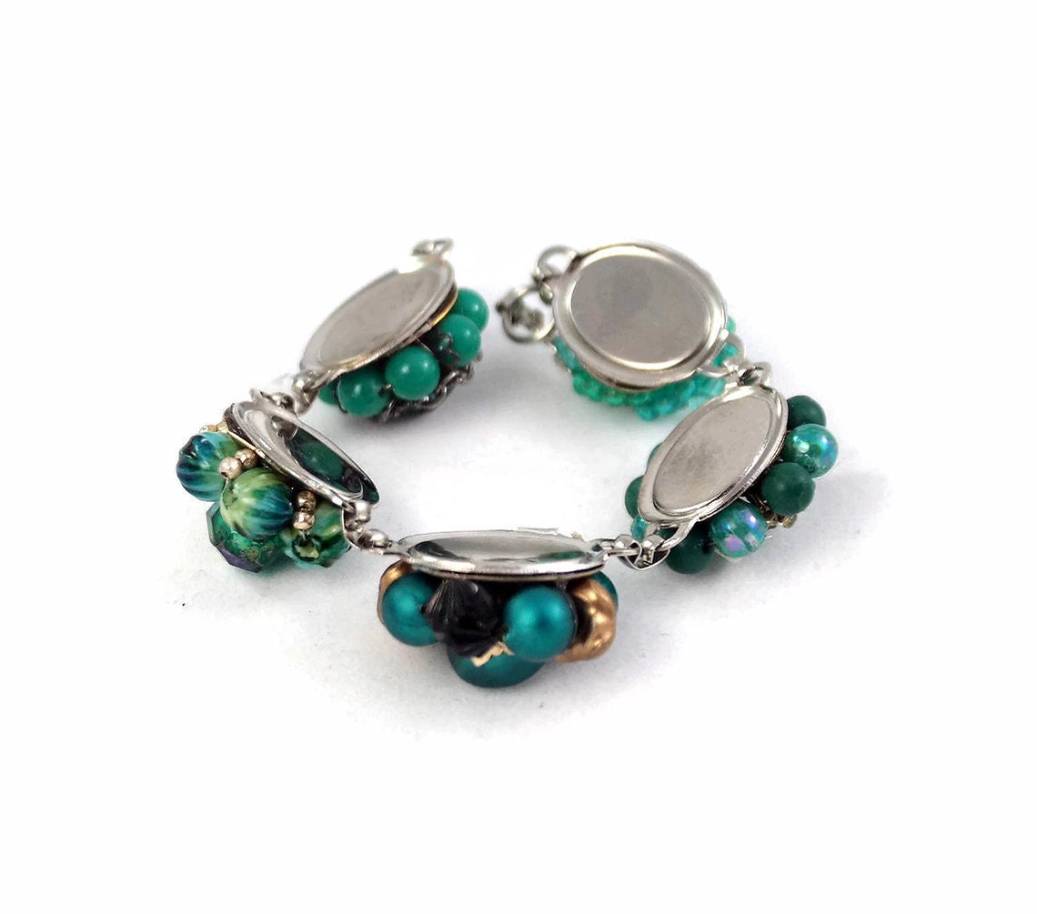 Vintage earring bracelet . Stunning and one of a kind. Deep Jade.  Free shipping