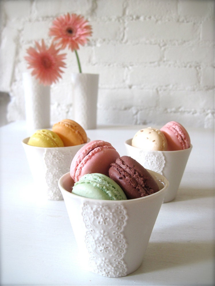 SALE Set of 3 Porcelain Lace Cups-Hideminy Lace Series