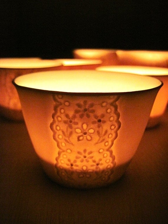 Porcelain Lace Cup, Translucent Candle Holder-Hideminy Lace Series