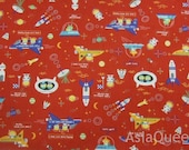 Cotton fabric - Planet space adventure - astronaut - Mars - rocket - jet - red - half yard