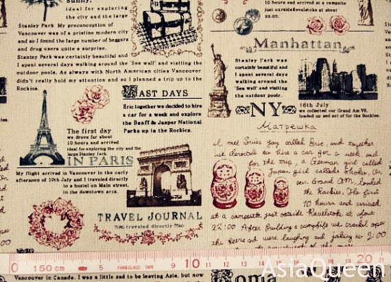 Landmarks prints - beige - 1 yard - cotton linen