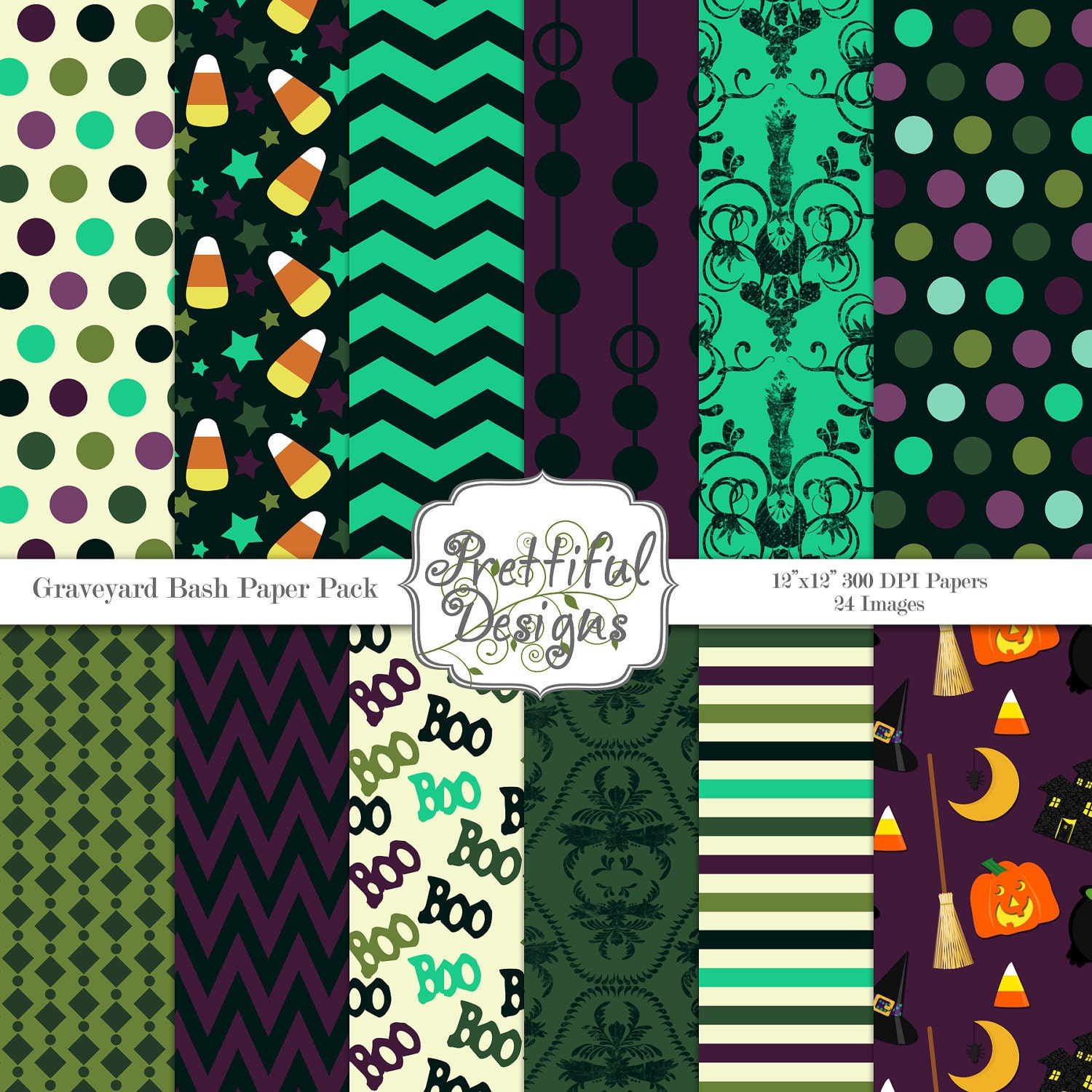 Halloween Digital Paper Pack for Scrapbooking, Invitations, Card Making, Commercial Use - Graveyard Bash (357) Il_170x135