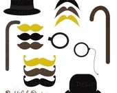 Clip Art Mustache Top Hat Monocle and Cane Clip Art Gentleman Clipart (249) Il_170x135