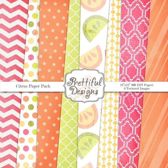 Textured Digital Paper Pack - Personal and Commercial Use - Citrus (346) Il_570xn
