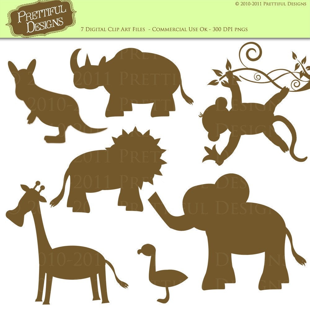 Zoo Animal Clip Art Silhouettes - Commercial Use (131) Il_570xn