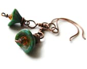 Picasso Glass Flower Earrings with Swarovski Crystal Copper Wire Wrapped -Turquoise Flowers