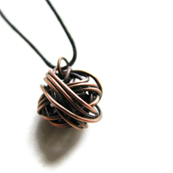 Modern Wire Ball Necklace -Copper Chaos LAST ONE - heversonart